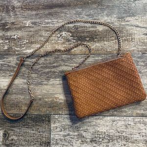 MISTIQUE CROSSBODY | brown ~ gold chain | crisscross leather | great quality